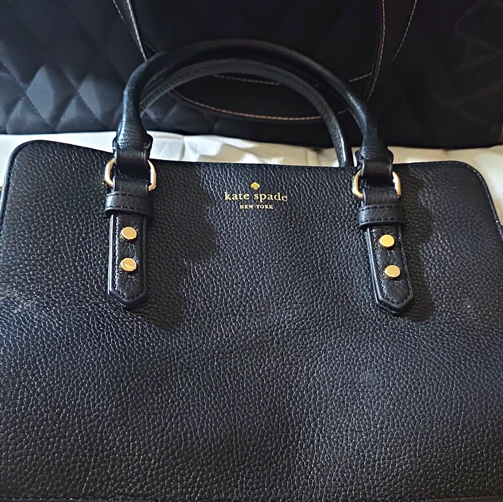 kate spade new york Black Pebbled Satchel Top Handle Bag Gold Hardware Logo
